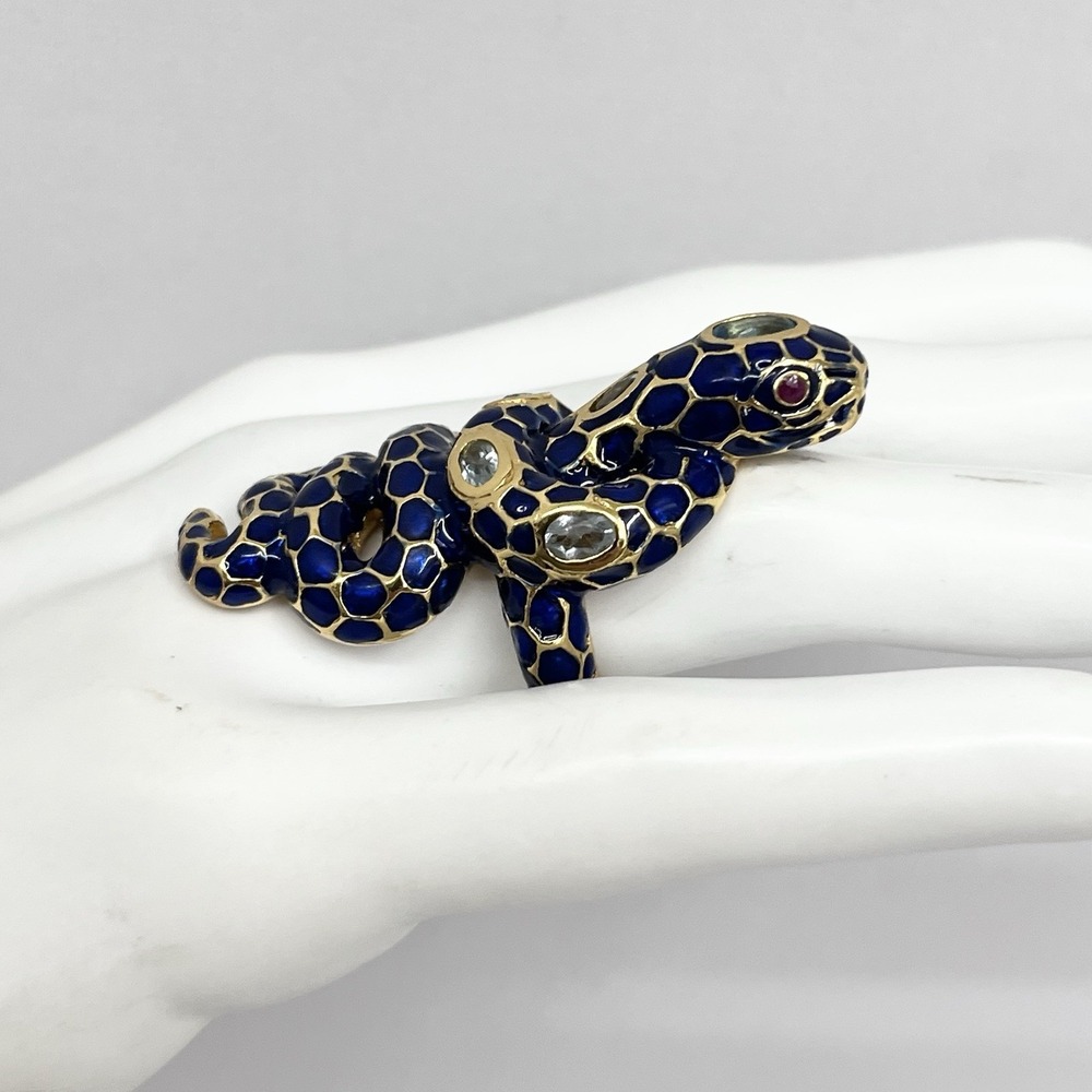 Sterling Gold Vermeil Enamel Coiled Snake Ring JUMBO NWT $300 23 Grams Sz. 6 3/4 - Picture 2 of 12